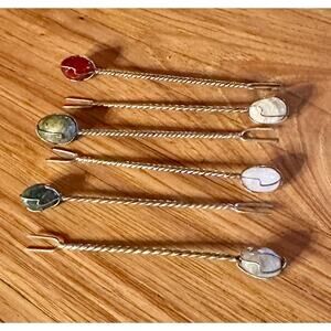 Vintage Barasch Sylmar Appetizer Picks: Semi Precious Stone Cocktail Picks